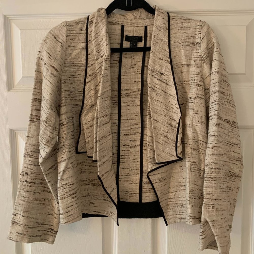 J.Crew Black and Ivory Tweed Draped Open Jacket 4